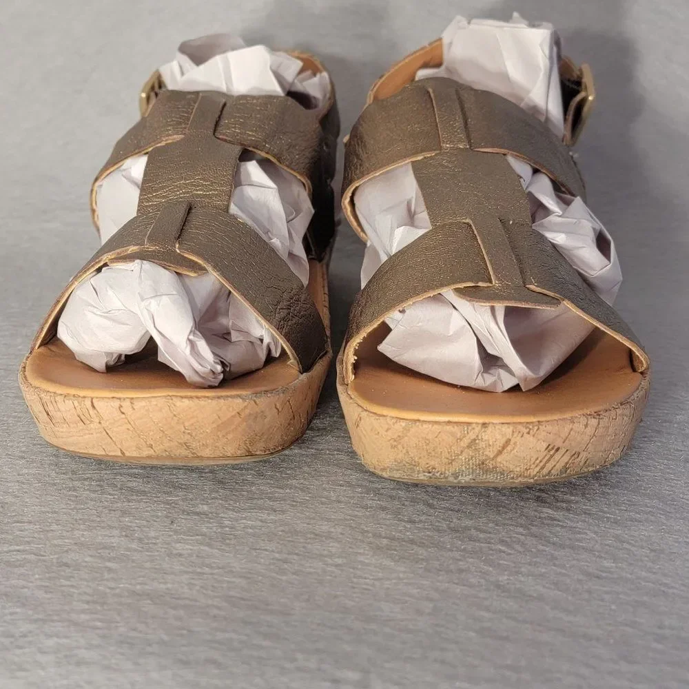Korks‎ Kork Ease Sherlyn Wedge Sandals 40.5 US 9 Gold Leather Platform Strap